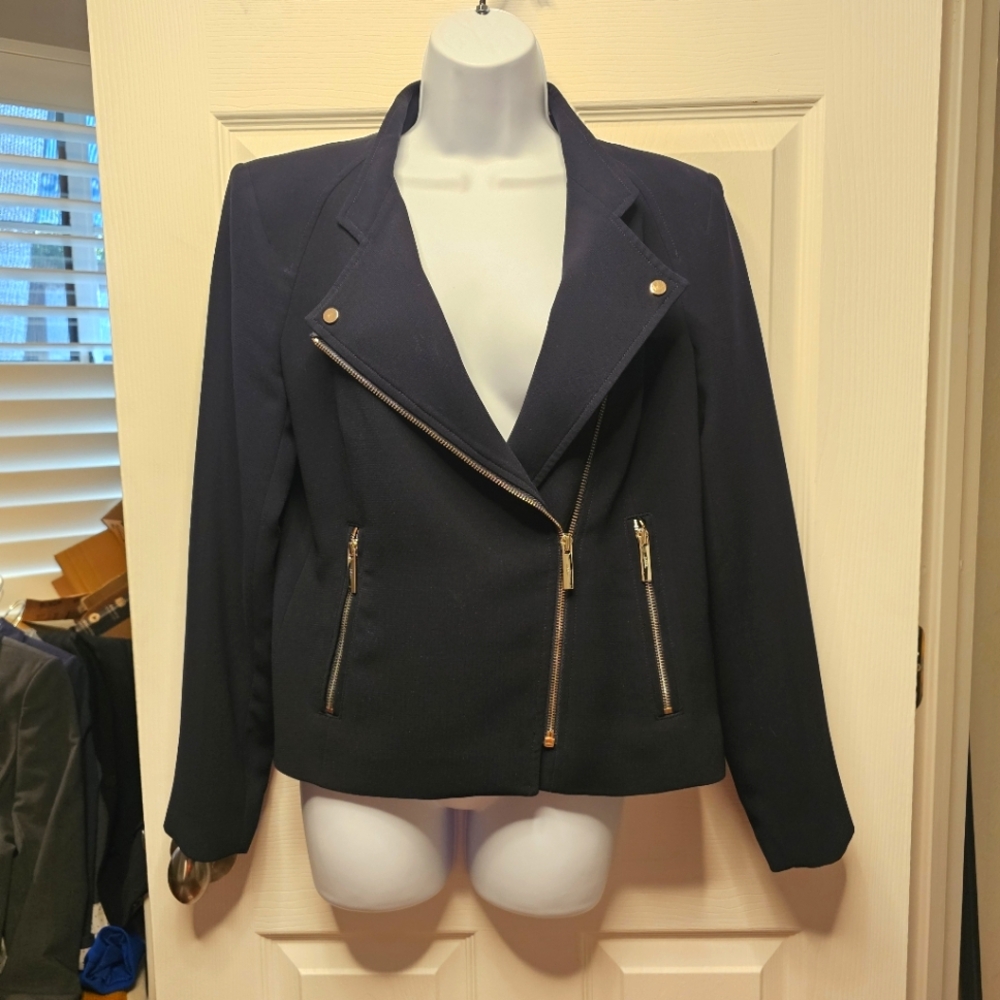 Dkny Navy Jacket with Zipper Details